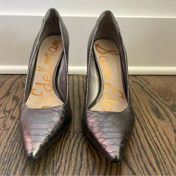 Sam Edelman Dea Snake print metallic leather heels size 7.5 - Picture 3 of 7
